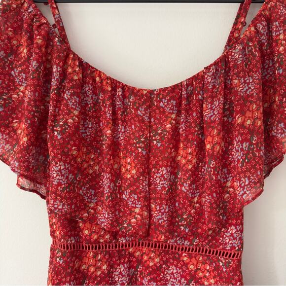 Rebecca Minkoff Lynne Dress Floral Tiered Ruffle Dress Cold Shoulder Cutout Mini - Picture 5 of 14